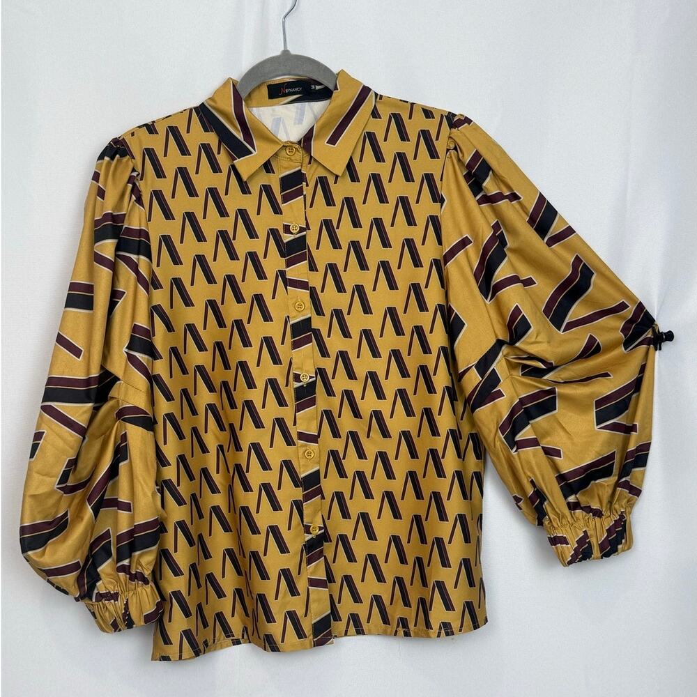 N by Nancy Mustard Geometric Balloon Sleeve Top M